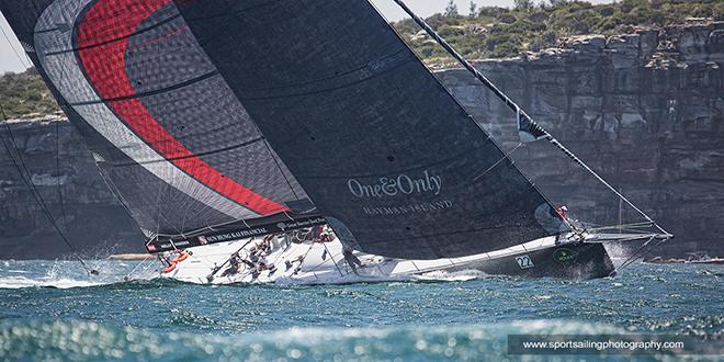 Scallywag charges out the Heads - 2016 Rolex Sydney Hobart Yacht Race © Beth Morley - Sport Sailing Photography http://www.sportsailingphotography.com